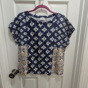 Zara Blue White Orange Patterned Top Size M